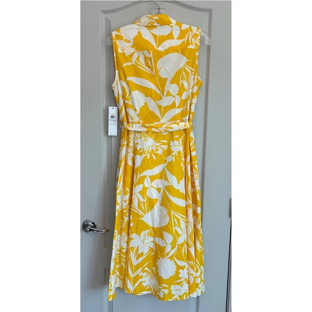 Calvin Klein Womens Yellow Floral Cotton Sleeveless Midi Shirt Dress CD5G3HX4 6 - Picture 6 of 14